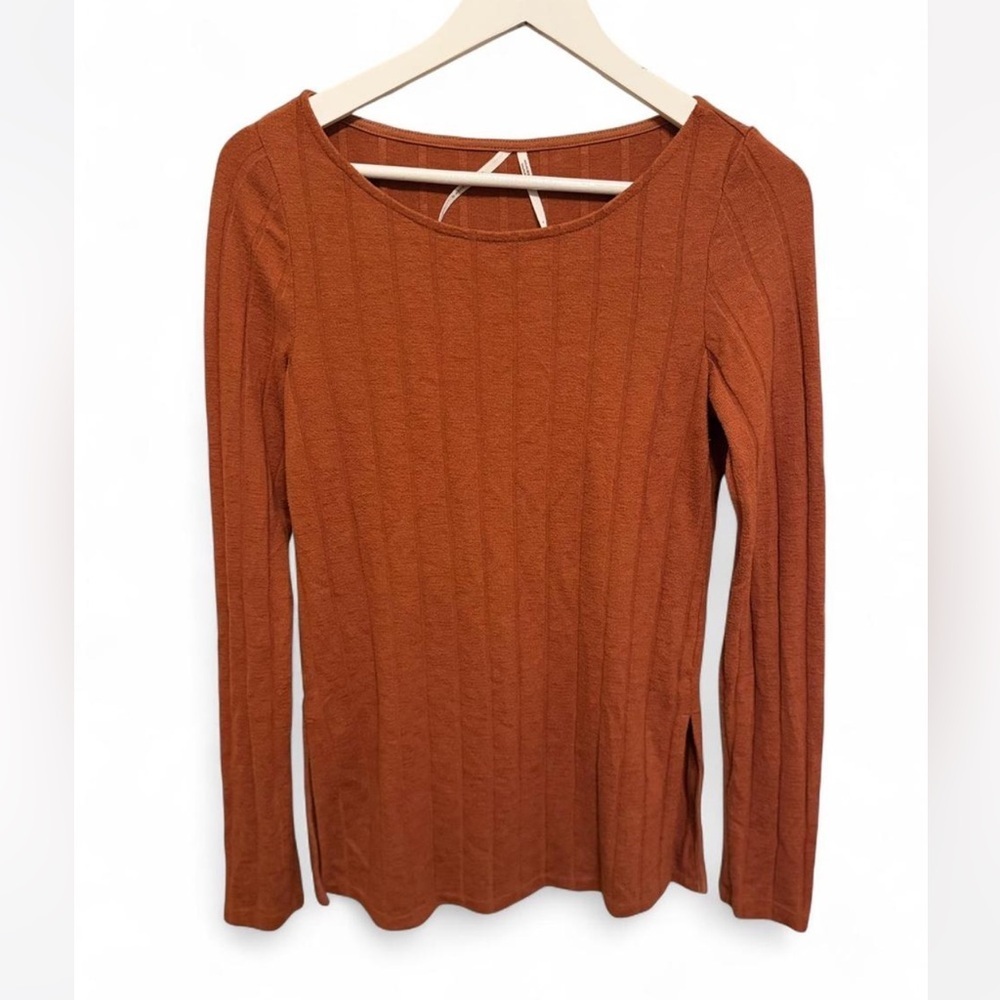 Anthropologie Burnt Orange Ribbed Side Slit Tunic